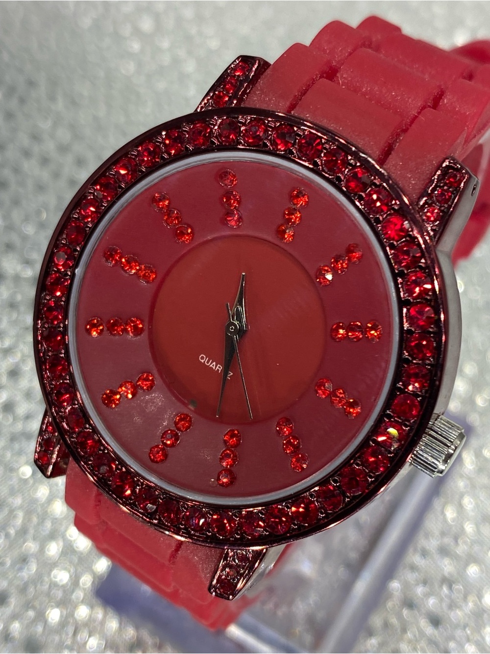 Men’s ^*^ Ruby Red  ^*^ Iced Crystal Accent  ^*^  Quartz Watch ***